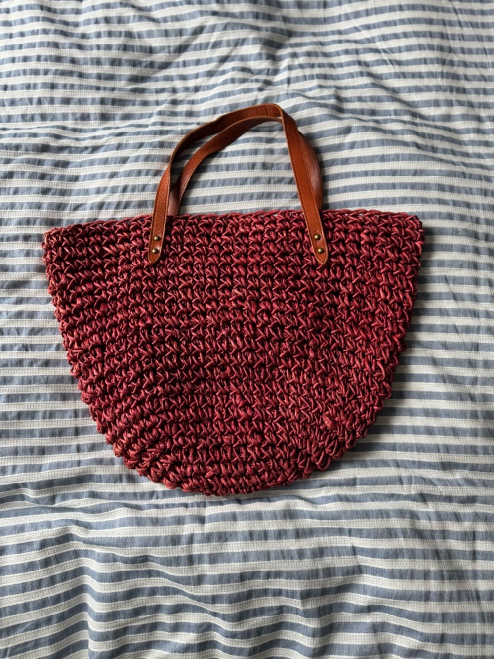 J. Jill Berry Red Woven Tote with Brown Handles